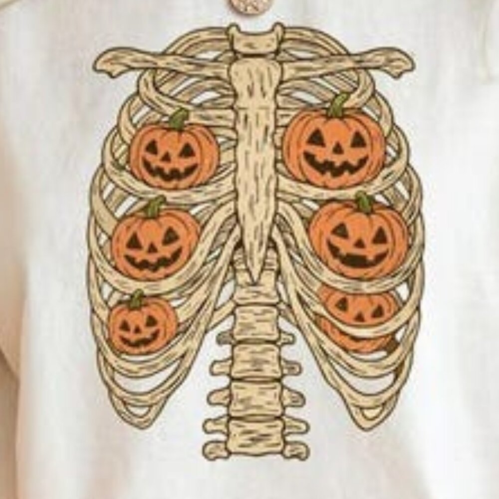Retro Ribcage Pumpkins Shirt, Retro Halloween Shirt - Picture 2 of 4